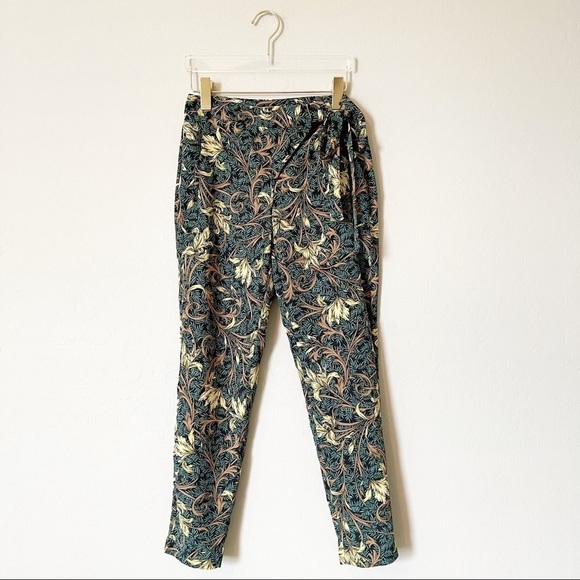 Zara Leaf Floral Print Side Tie Ankle Pants - Picture 1 of 6